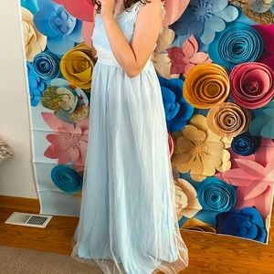 Long light blue tank maxi blue dress